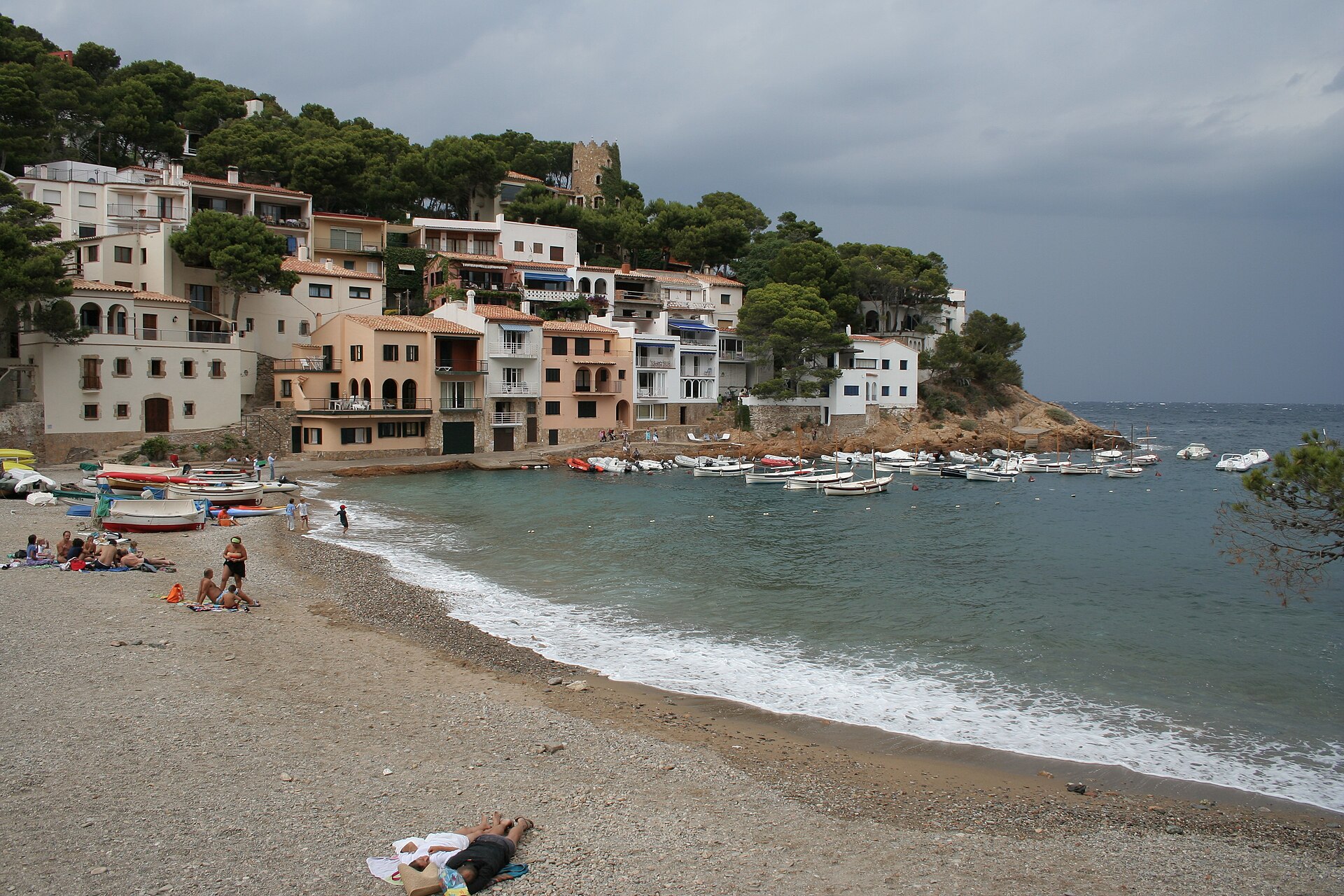 Houses and boats beside Sa Tuna cove in Begur